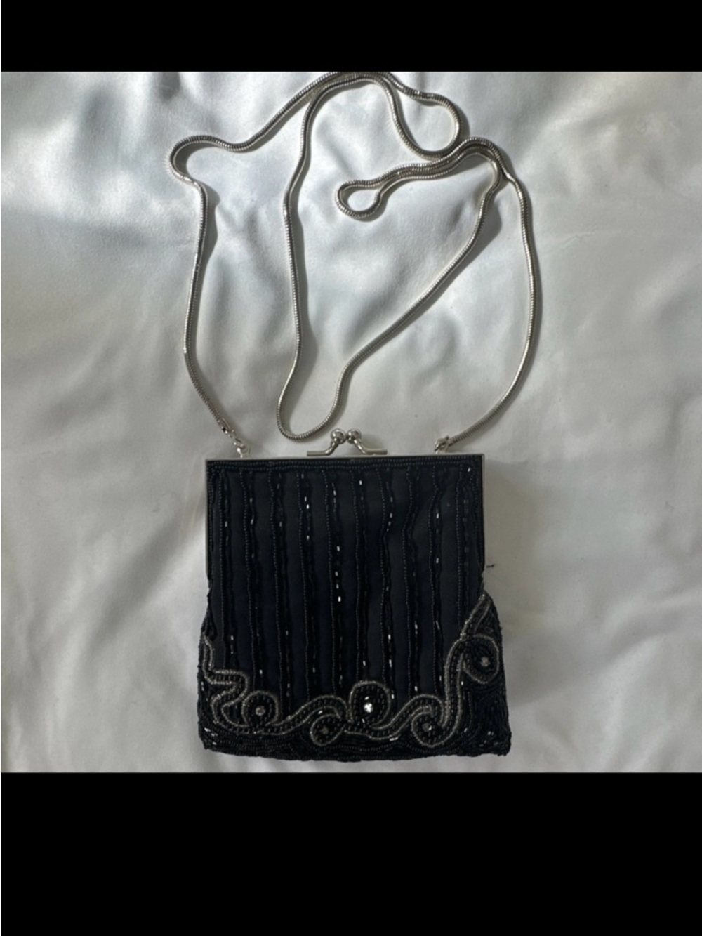 Black Beaded Evening Crossbody Bag - Elegant Party Clutch